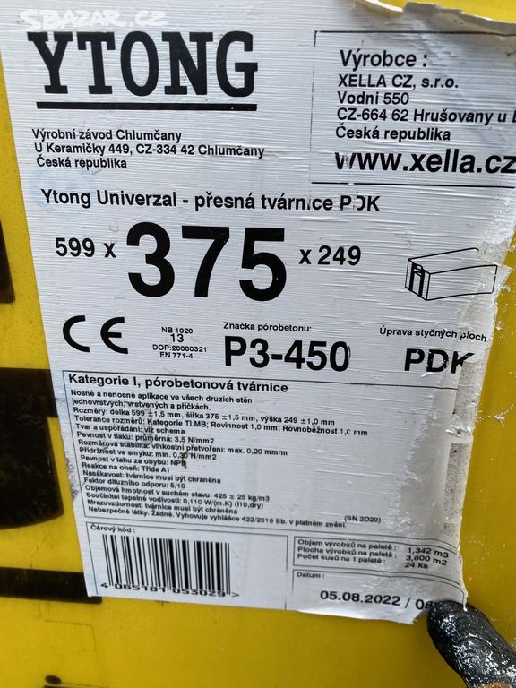 YTONG 599X375X249 P3-450 PDK- PALETA
