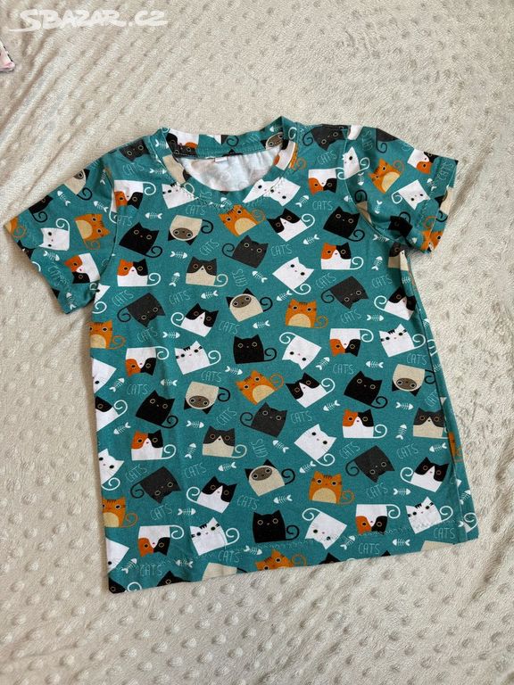 handmade tričko tyrkys. kočky 122