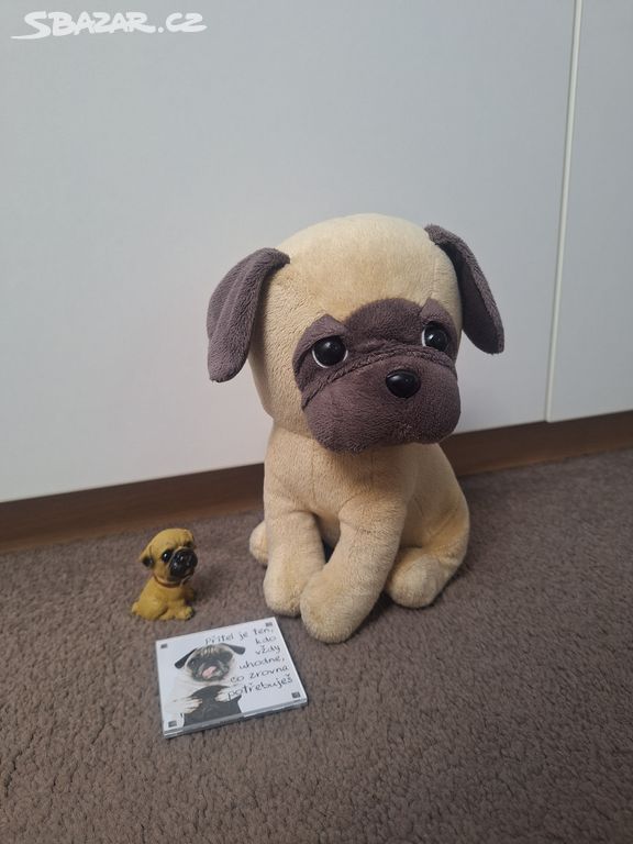 Set plyšák mops + figurka + magnetka