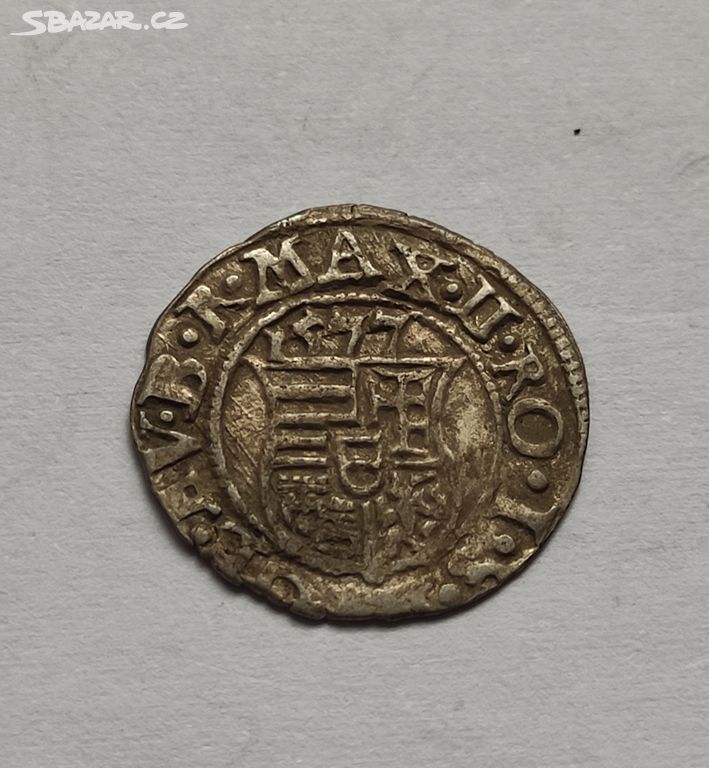 MAXMILIÁN II Denár 1577 KB