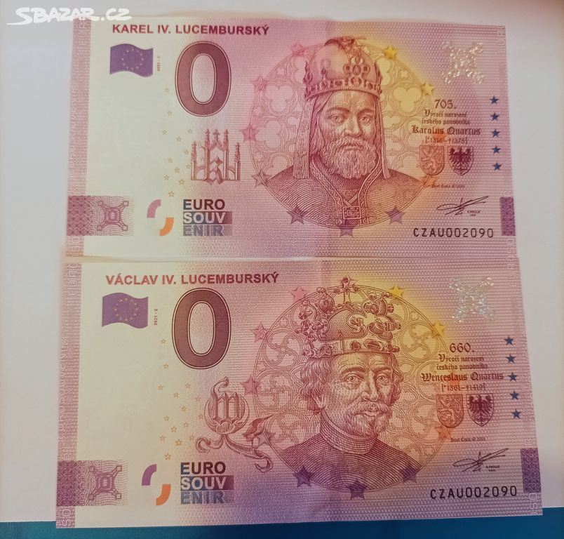 0 euro souvenír Karel IV a Václav IV