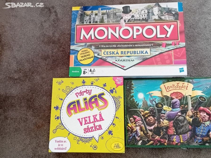 Stolní hry: Monopoly, Loupežníci, Párty alias...