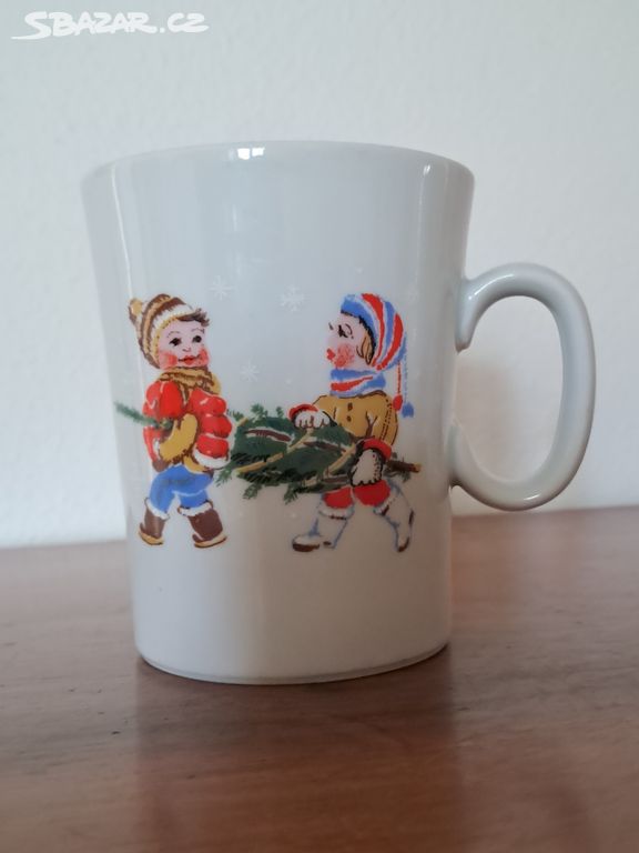 Retro porcelánový hrneček s vánočním motivem