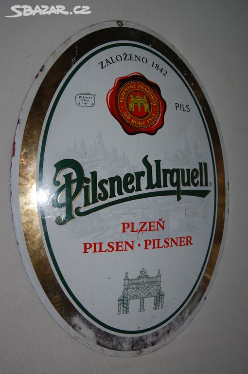 Velká smaltovaná cedule Pilsner Urquell, kovová