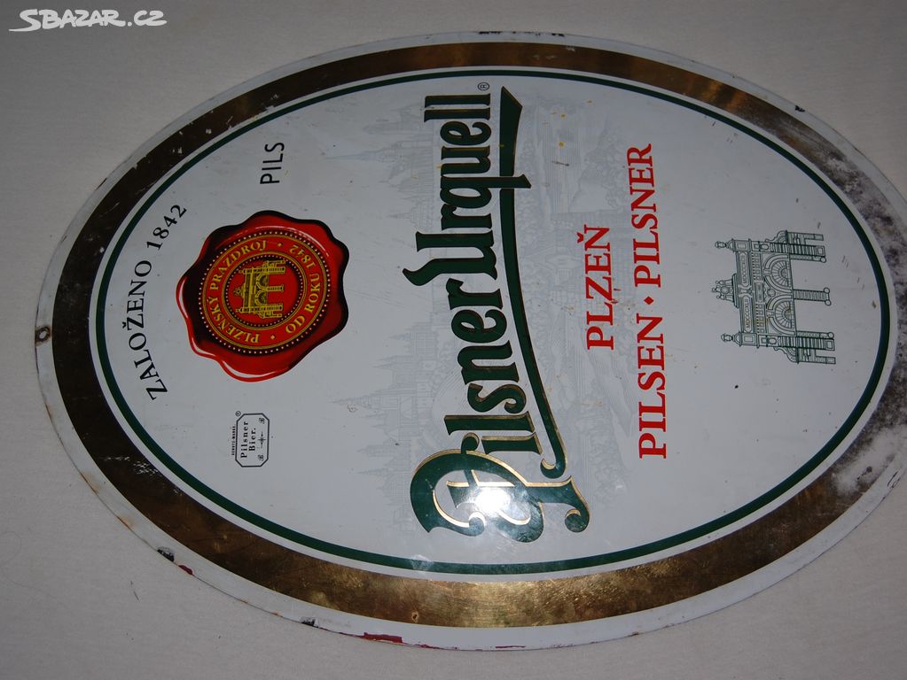 Smaltovaná cedule Pilsner Urquell, výška - 60 cm.