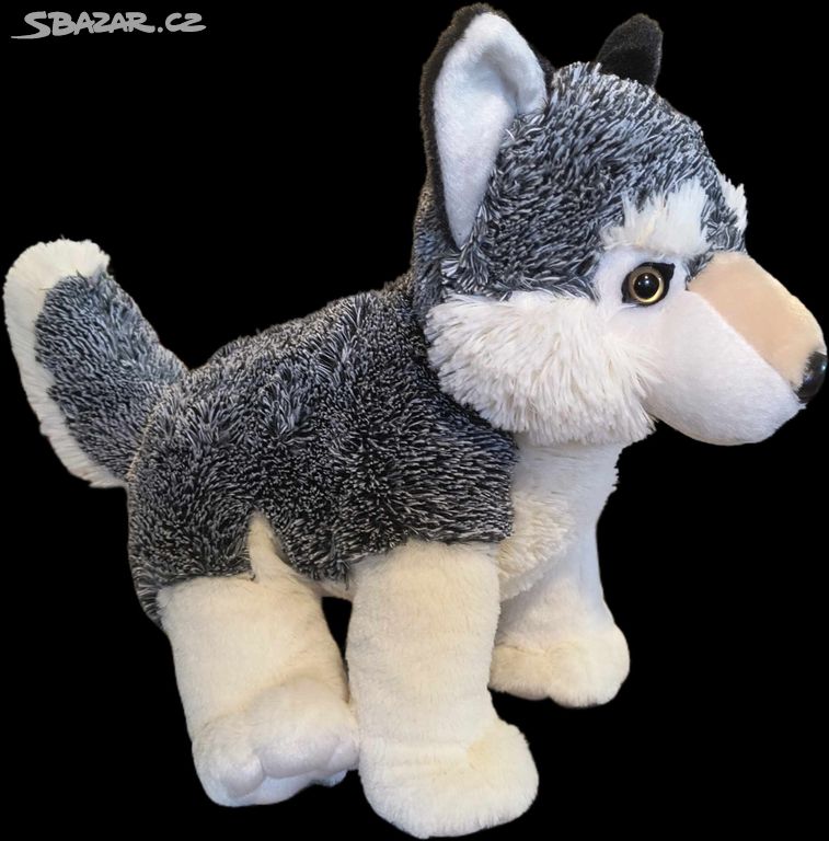 Krásný plyšový pes husky, vel. 35 cm