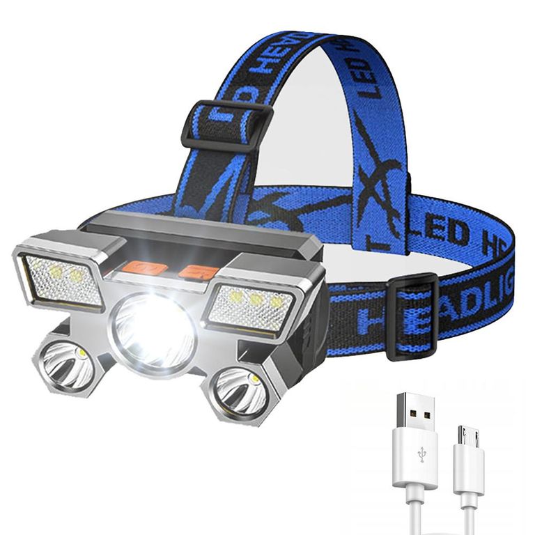 VODĚODOLNÁ ČELOVKA, 5 LED, USB DOBÍJENÍ - MODRÁ