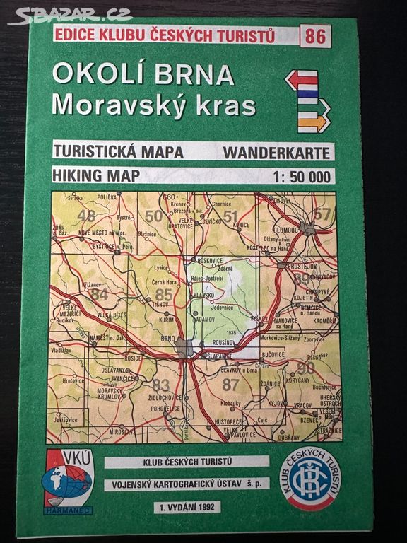 Moravský kras, okolí Brna - mapa 1:50000 1992
