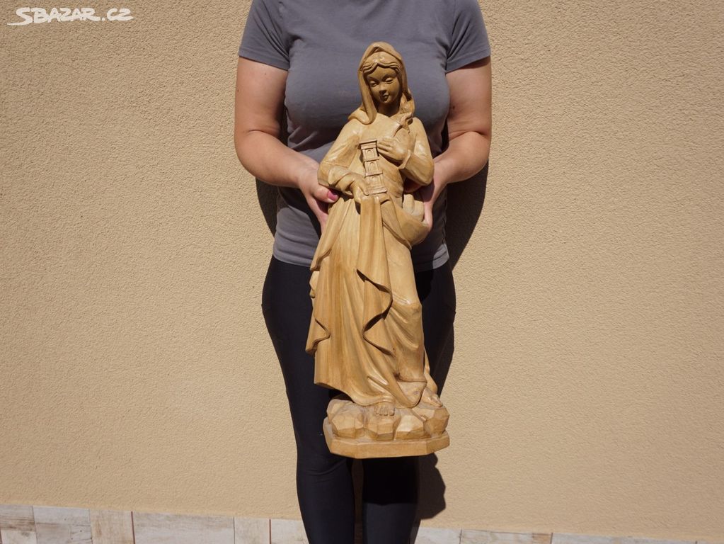 Krásná veliká dřevěná socha sv. Anežka výška 63 cm