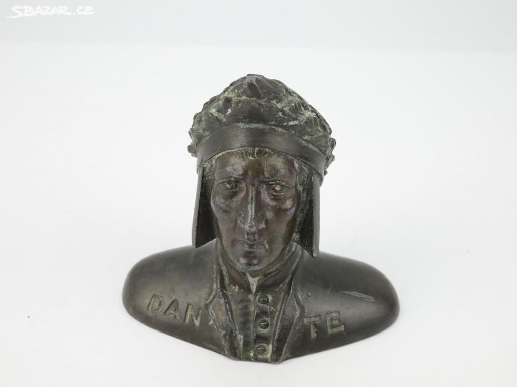 Starožitná bronzová busta Dante