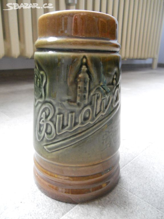 Pivní korbel Budvar, pivní půllitr keramický