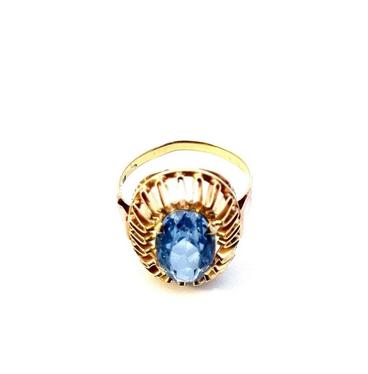 Zlatý prsten s modrým kamenem, vel. 61 (14677)