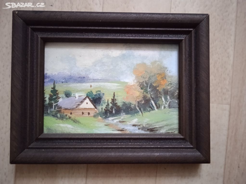Malovaný obrázek v dřevěěném rámečku 18 x 14 cm
