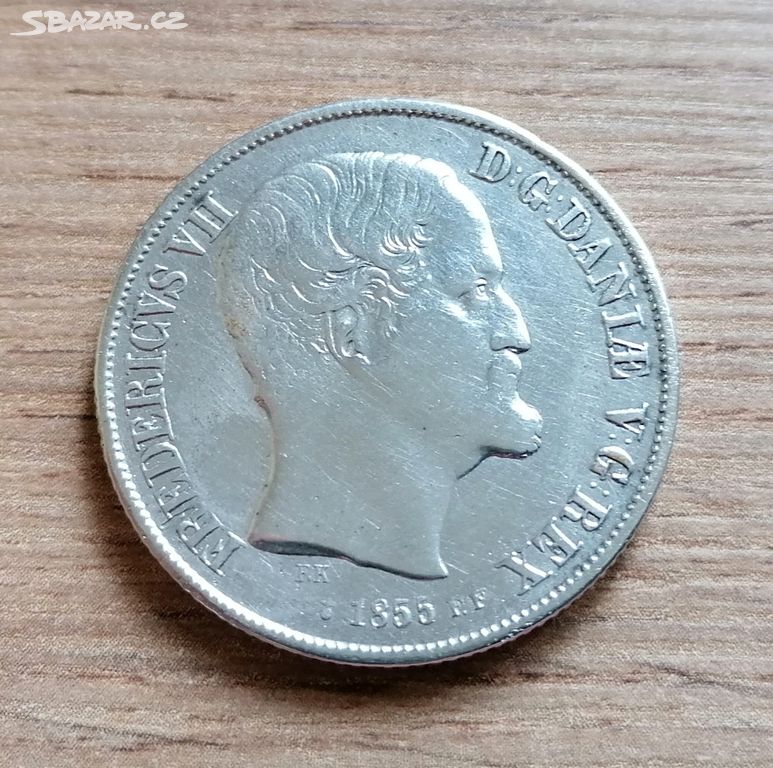 Stříbro 1 Rigsdaler 1855 stříbrná mince Dánsko