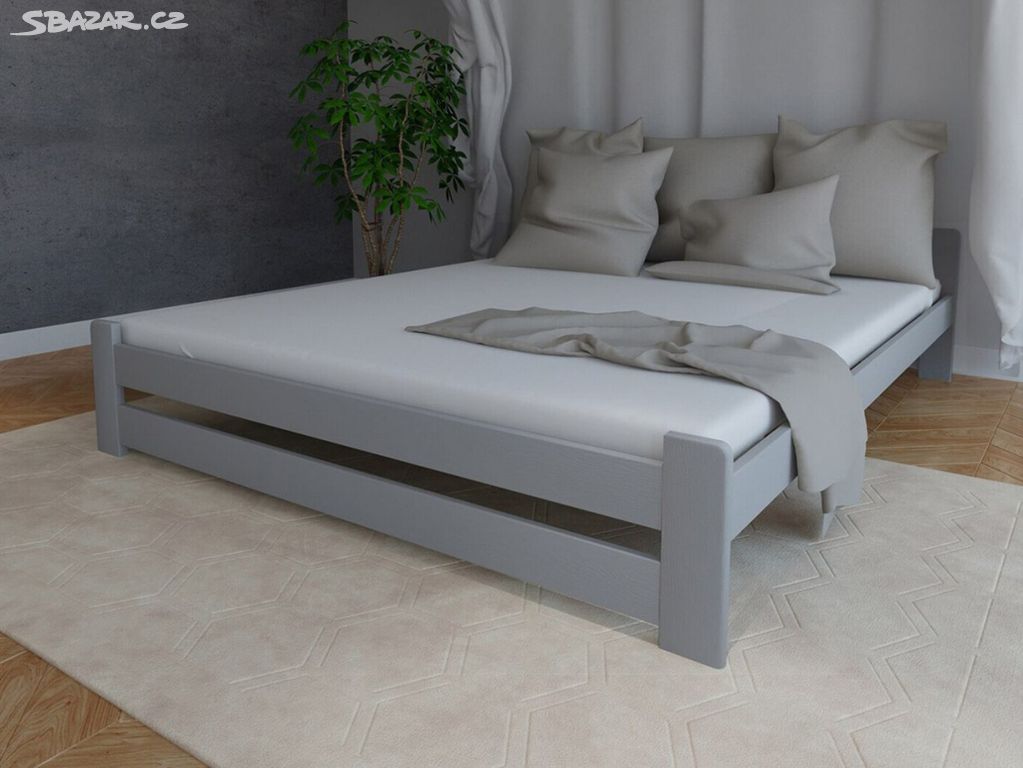 Nová postel MASIV šedá 140x200 cm + ROŠT