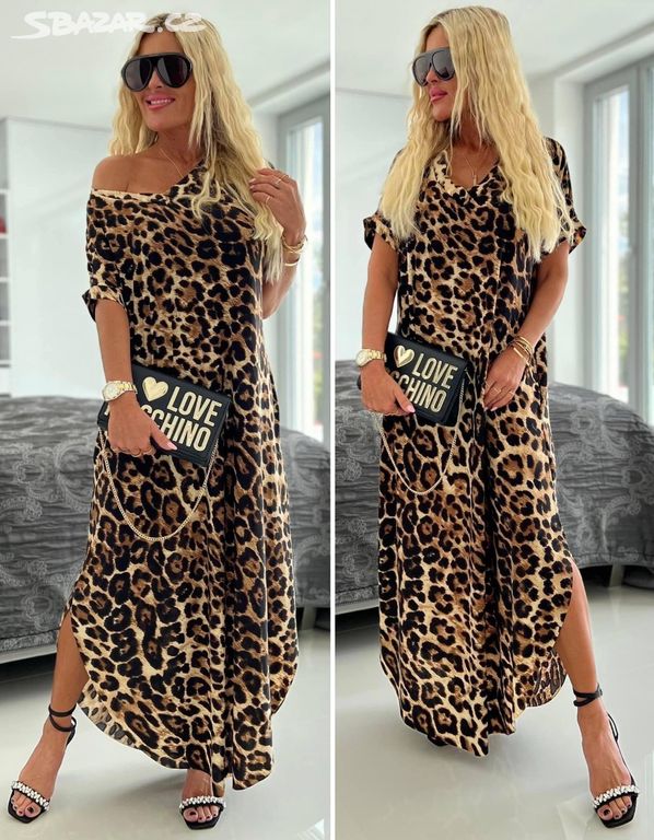 L/XL Vzorované dámské maxi šaty se vzorem leopard