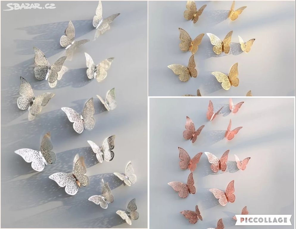 3D dekorativní motýli na zeď (12ks v balení)