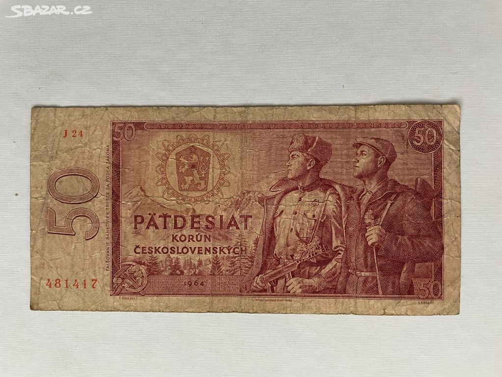 Bankovka 50 korun z roku 1964 - série J