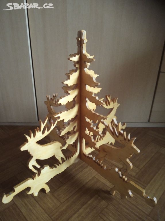 Dřevěný strom 3D skládací vanoční dekorace