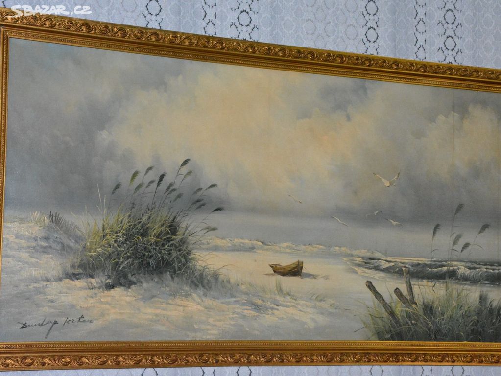Zámecký obraz - U moře - olej na plátně