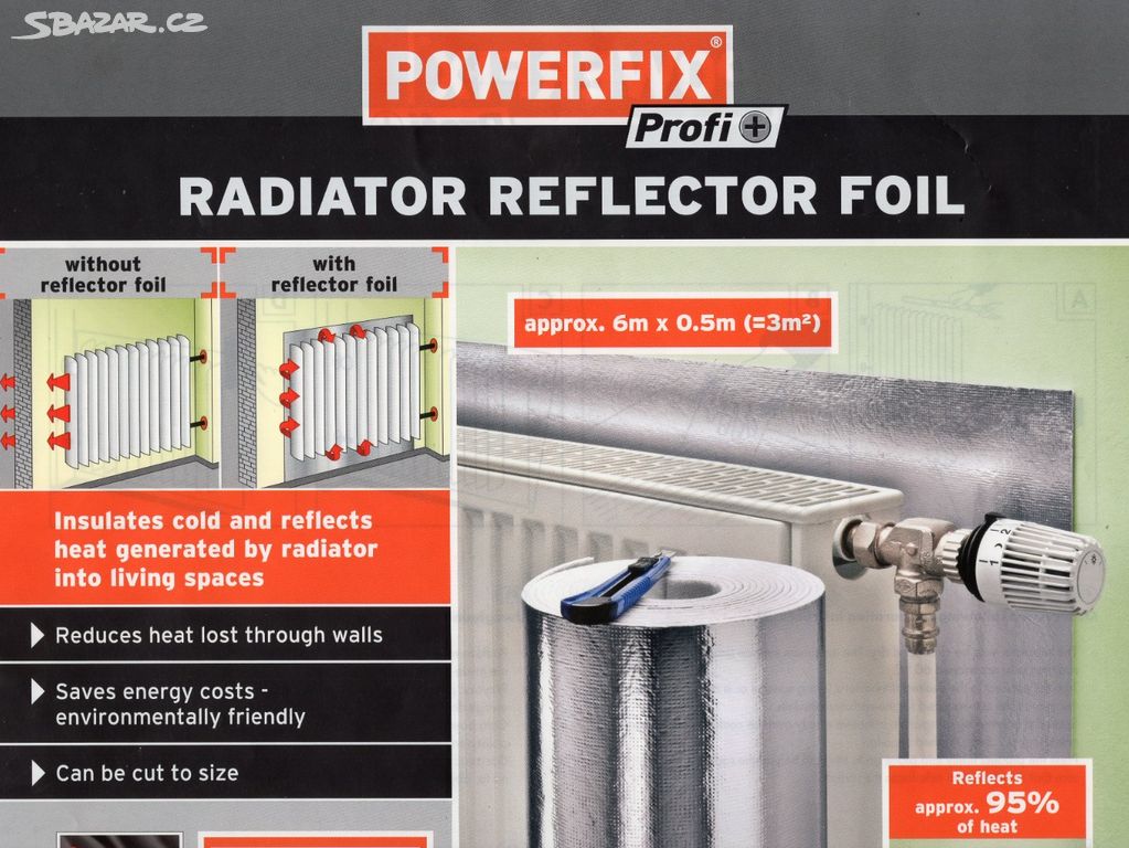 Reflexní folie za radiátor.