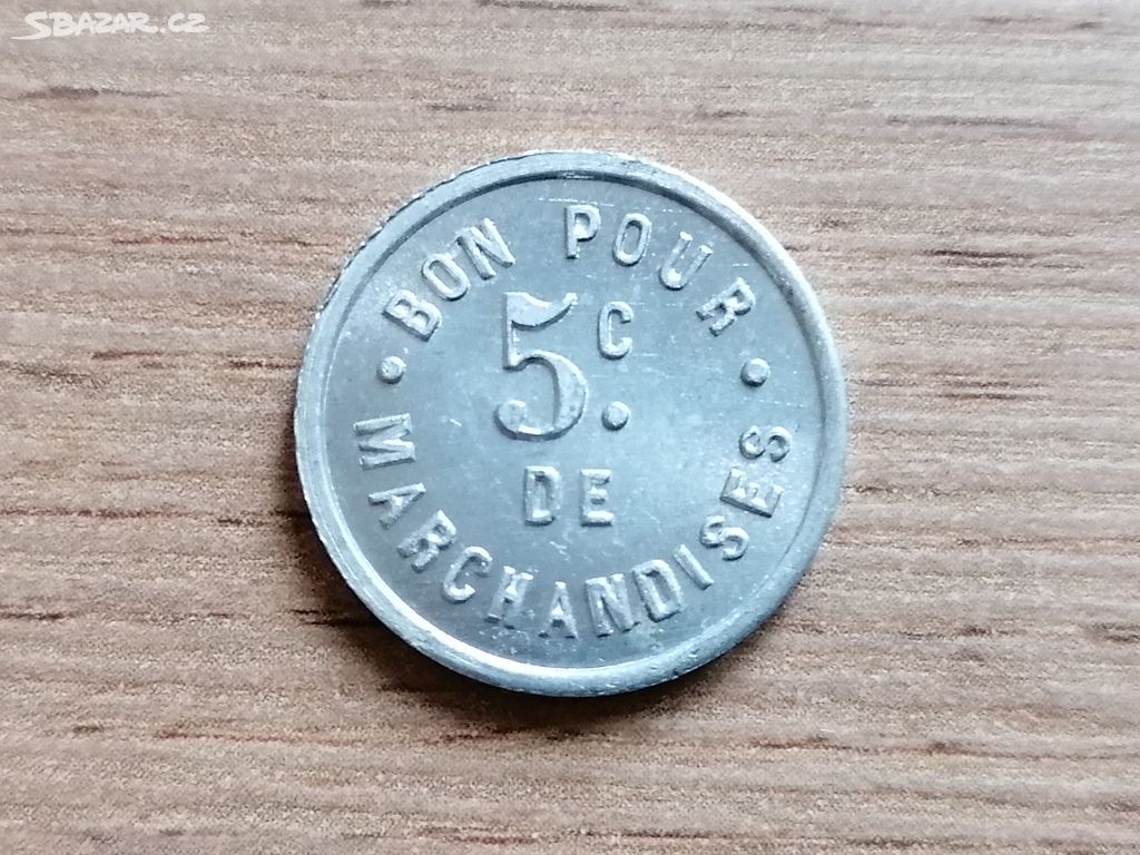 Francie vzácná lokální nouzová mince 5 Cent. 1922