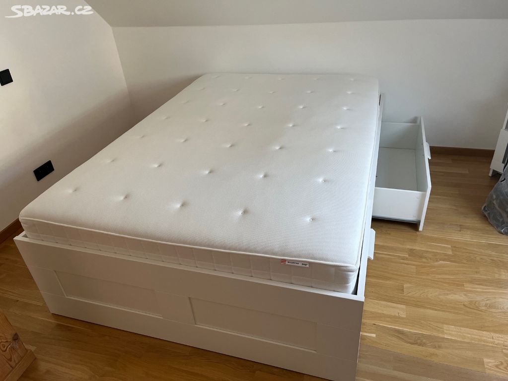 rám postele Ikea bílá a matrace Hyllestad 140x200