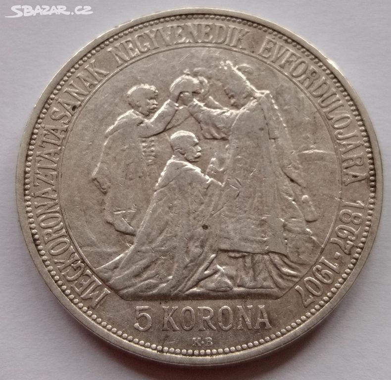 Stříbrná mince 5 koruna 1907František Josef I.