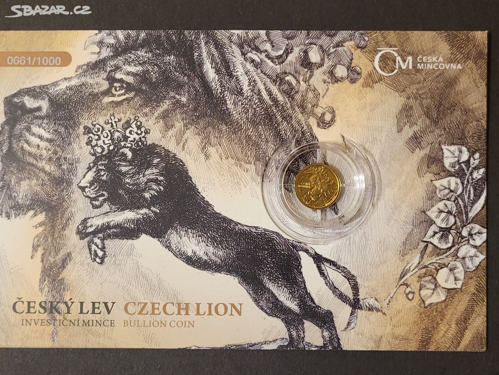 Zlatá 1/25oz mince Český lev 2024 stand číslovaný