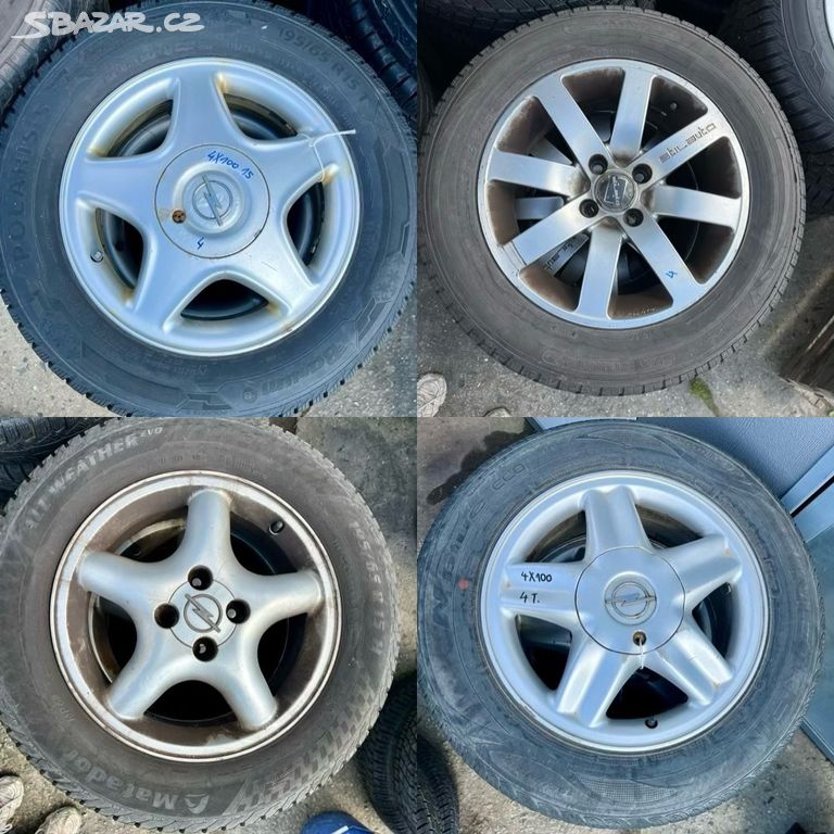 Alu kola 4x100 15 pneu 195/65 R15 sada 4ks Opel