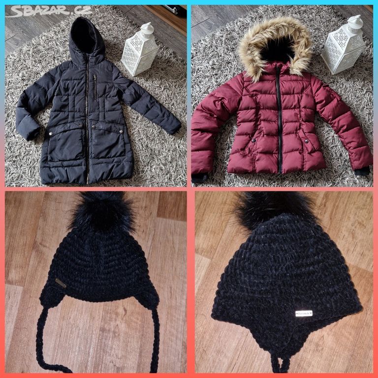 Zimní bunda kabát čepice H&M 146