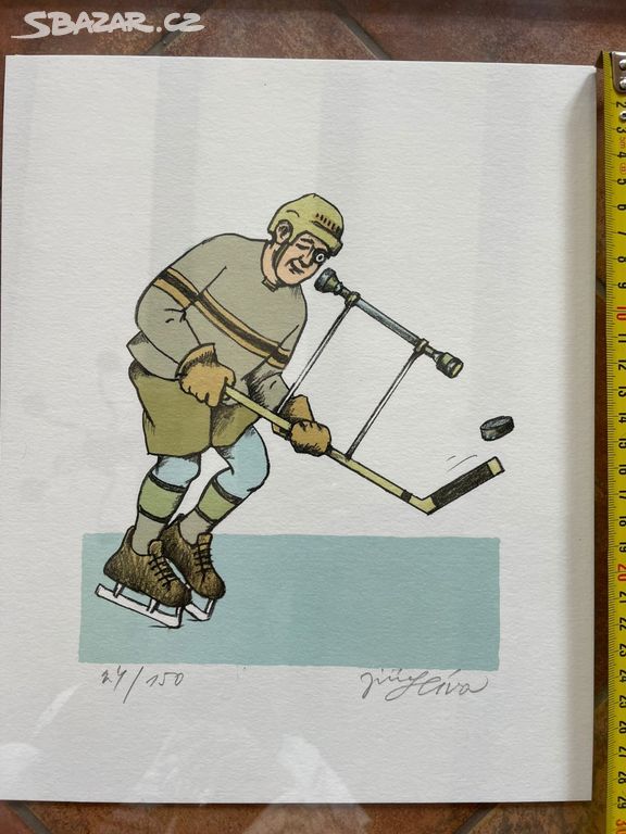 Litografie Jiří Slíva Hokejista