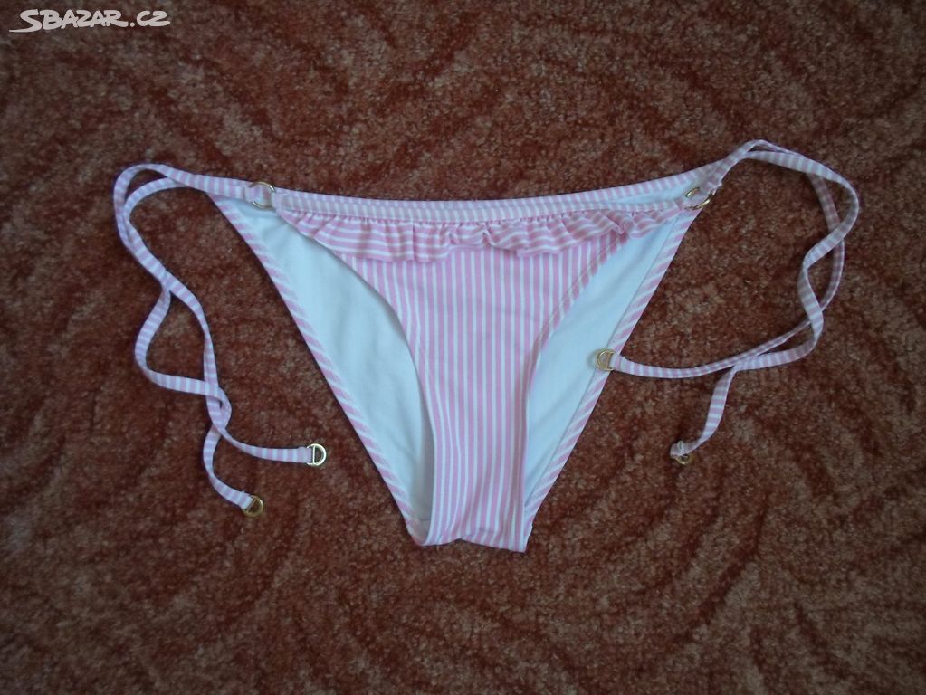 Bílé růžové plavkové kalhotky bikiny - M