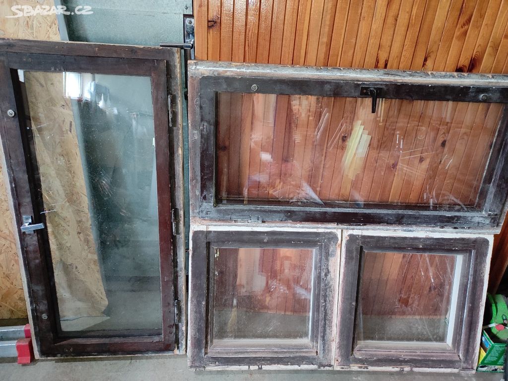 Použitá dřevěná okna Rekord, 60x60cm, 120x60cm