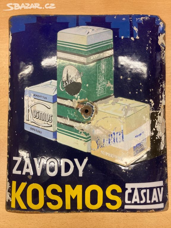 Stará smaltovaná cedule Kosmos Čáslav