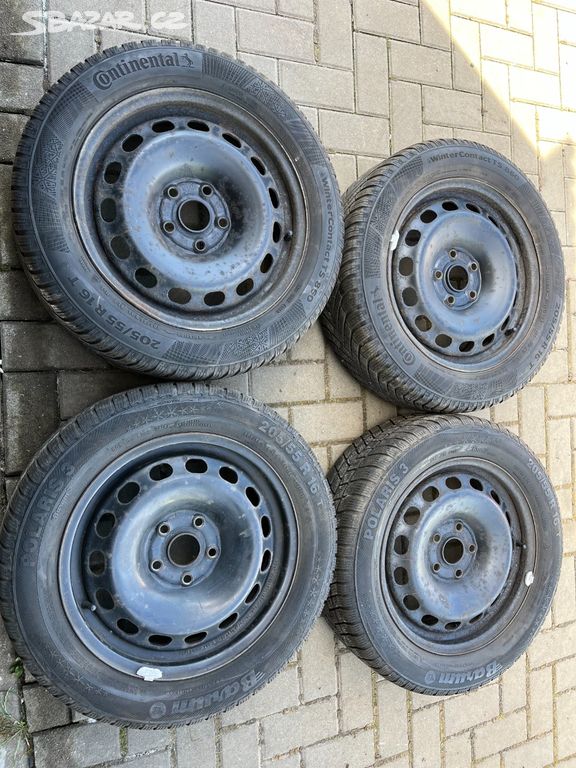 4x plechové disky 5x112 R16, zimní pneu 60%