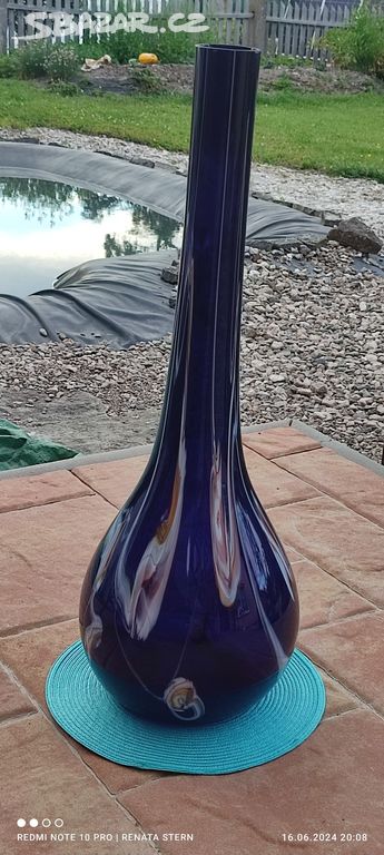 Reserv podlahová váza 83cm hutní sklo kobalt modrá