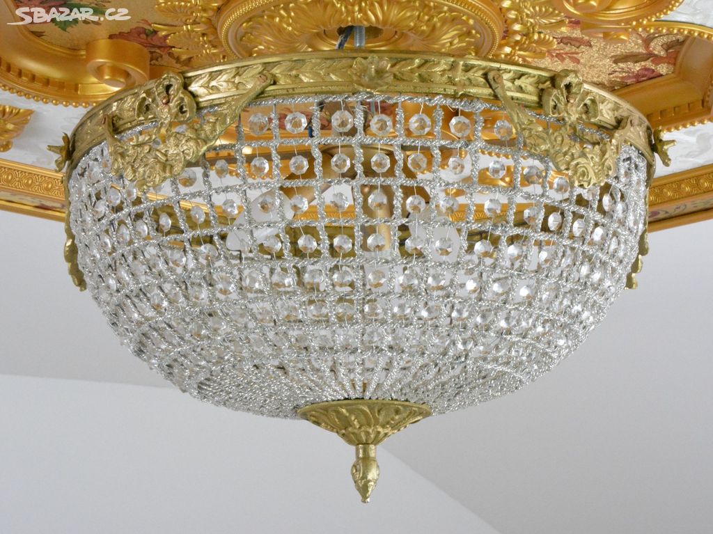 Zámecký lustr - plafon - broušené sklo + bronz