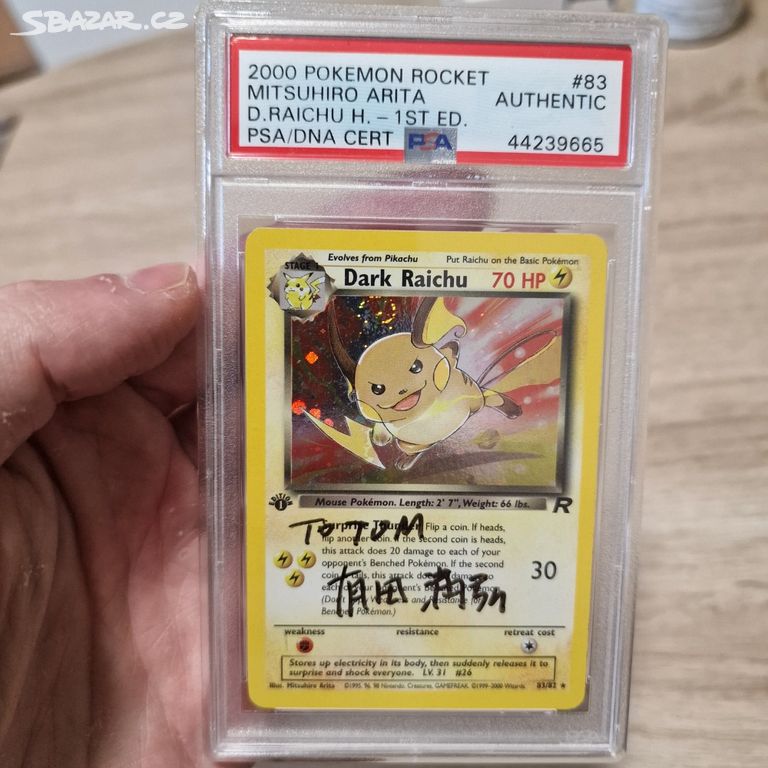 Rarita - Pokémon Dark Raichu 1st Edition podepsaný