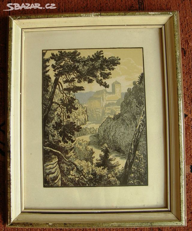 Starý obrázek krajiny s hradem