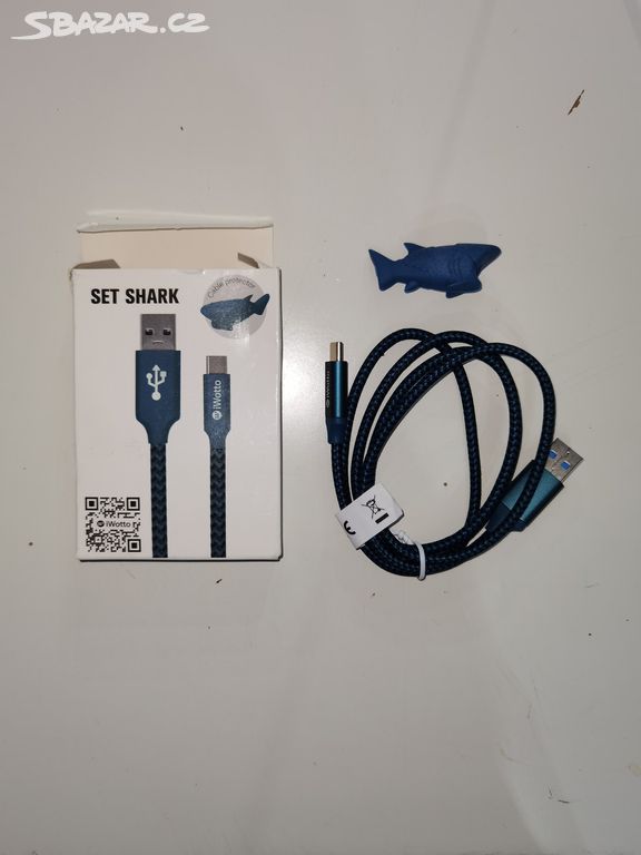 Nabíjecí kabel USB A / USB C modrý - držák žralok