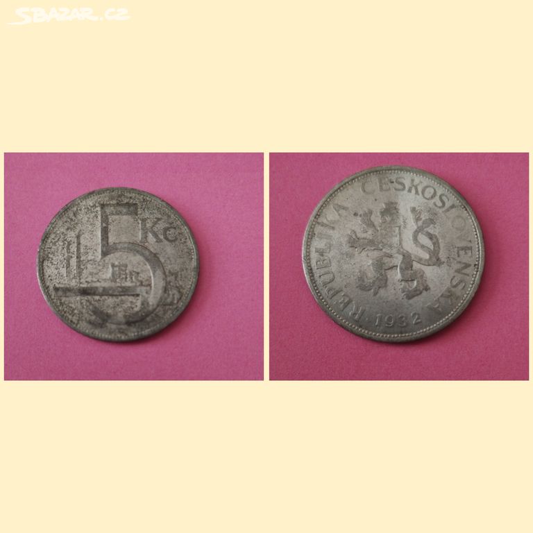 Starožitná mince 5 Kč 1932