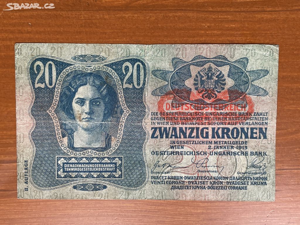Bankovka 20 korun 1913 s přetiskem