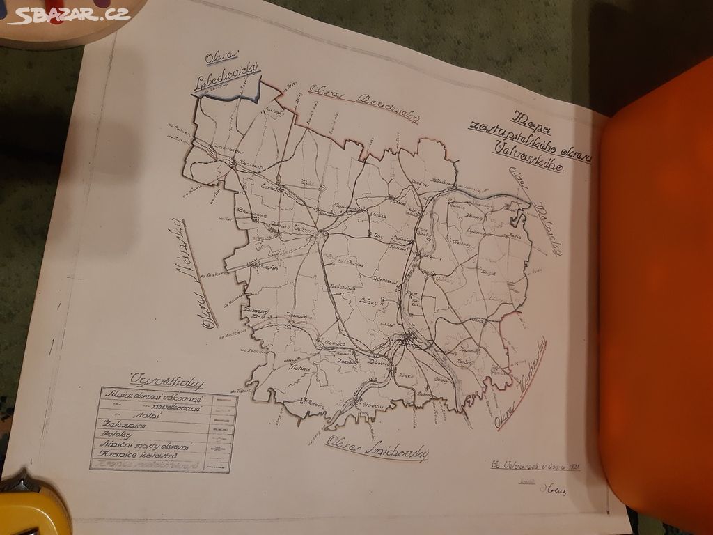 Mapa zastupitelského okresu Velvarského 1927.