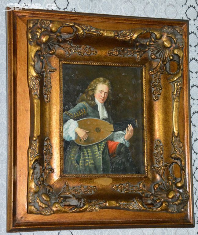 Zámecký obraz - Muzikant - olej na desce