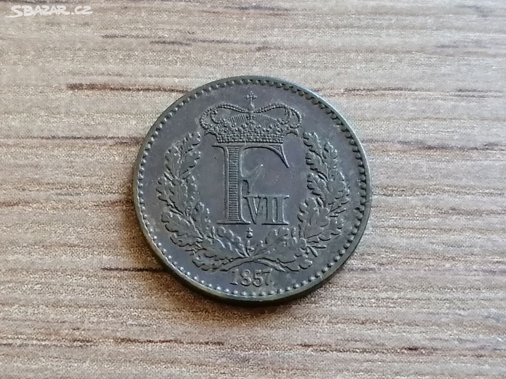 1/2 Skilling 1857 král Fridrich VII. mince Dánsko