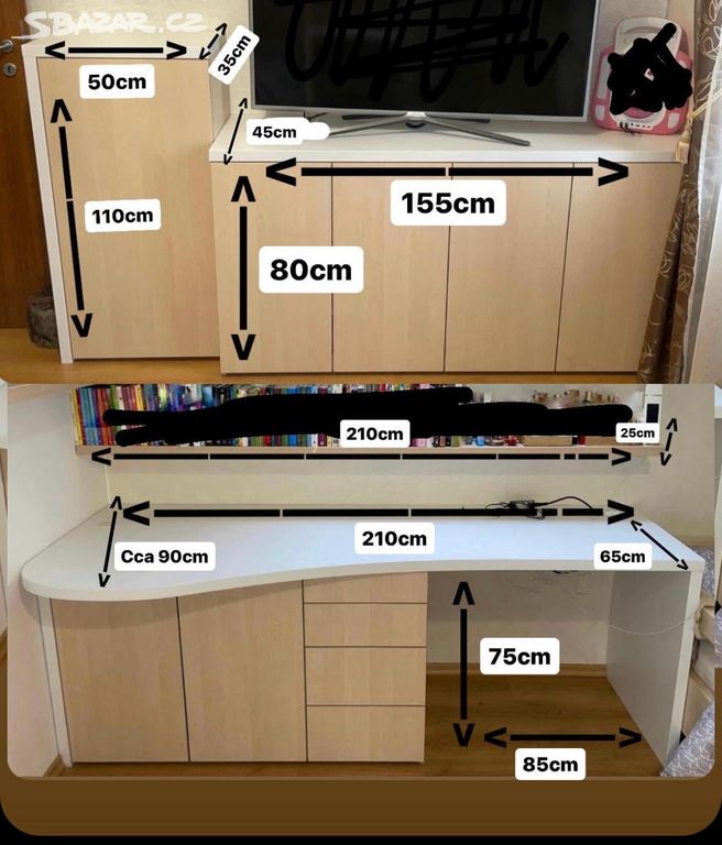 velký psací stůl a skříňka