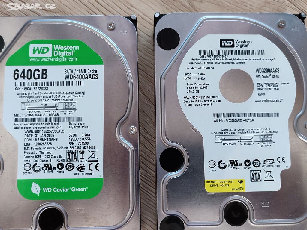 dva pevné disky WD 640GB a 320GB, 3,5", sata