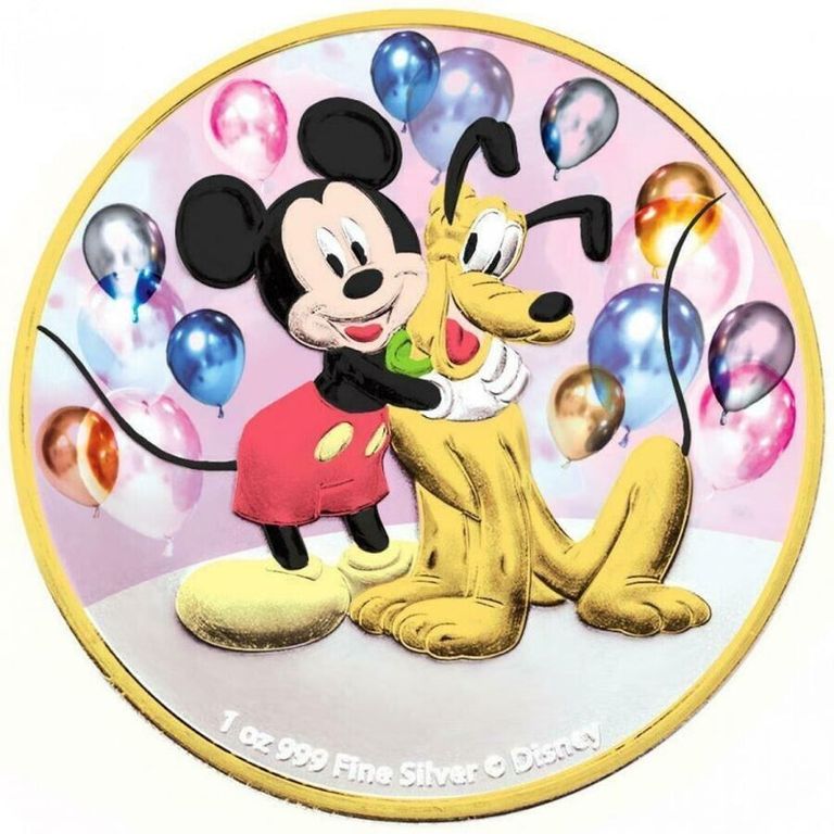 1 Oz Silver Disney Mickey Mouse & Pluto Balloons