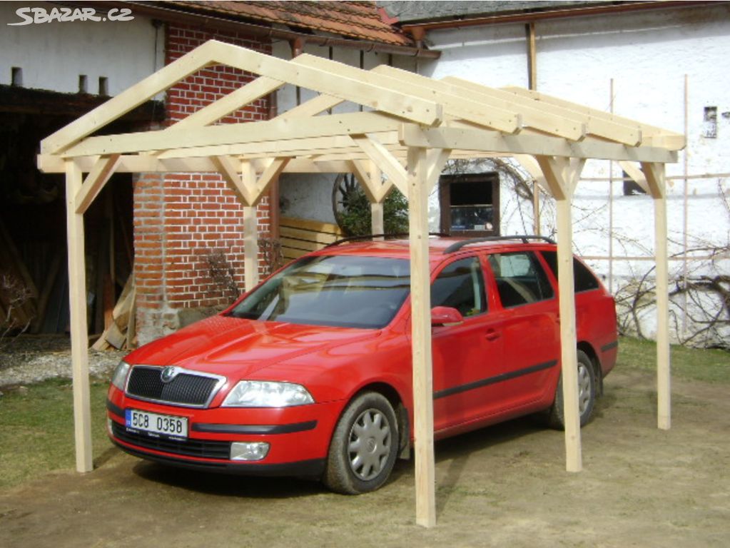 Přístřešek na auto 3 x 5 m se sedlovou střechou